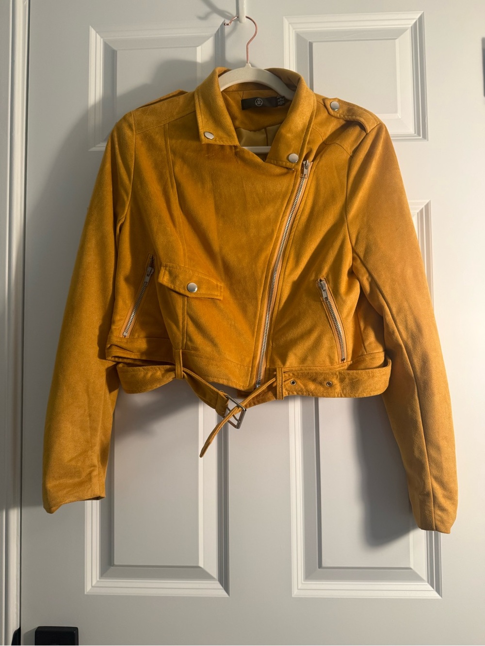 Missguided Suede Moto Jacket in Mustard Yellow
